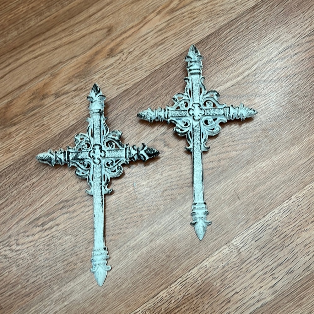 Brown and White Rustic Iron Crosses